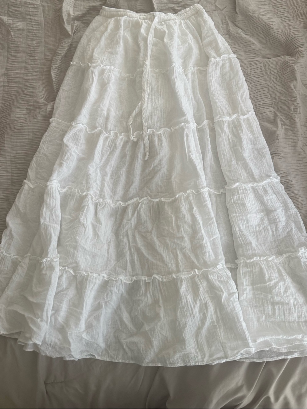Women's White Tiered Maxi Skirt